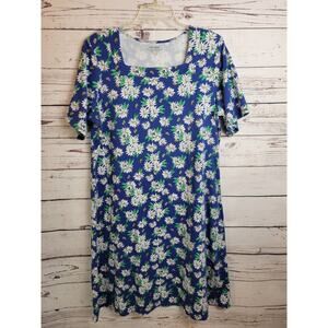 Vicki Wayne Midi Shift Dress Navy Blue White Floral Short Sleeve Women's Size 1X